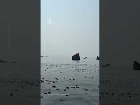 Containers and debris captured floating around the Strait of Hormuz | AJ #shorts