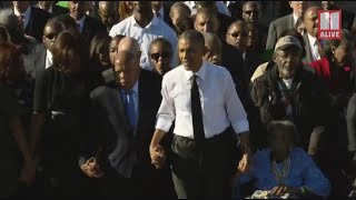 Barack Obama at Edmond Pettus Bridge in with Rep. John Lewis, other leaders | File Video