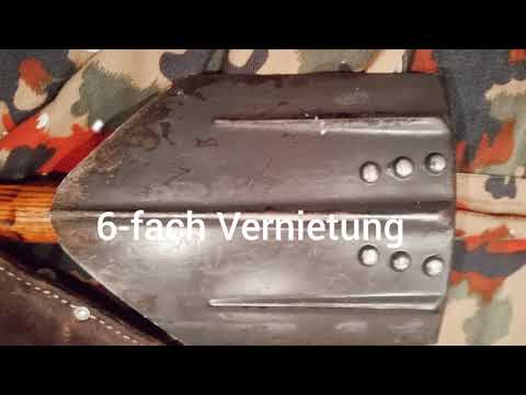 Schweizer Armee/ Swiss Army Klappspaten im Lederfutteral von 1960.