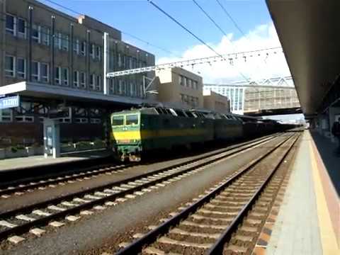 Freight train passing through Poprad-Tatry station