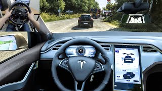 Euro Truck Simulator 2 - Tesla Model X [Steering wheel gameplay]