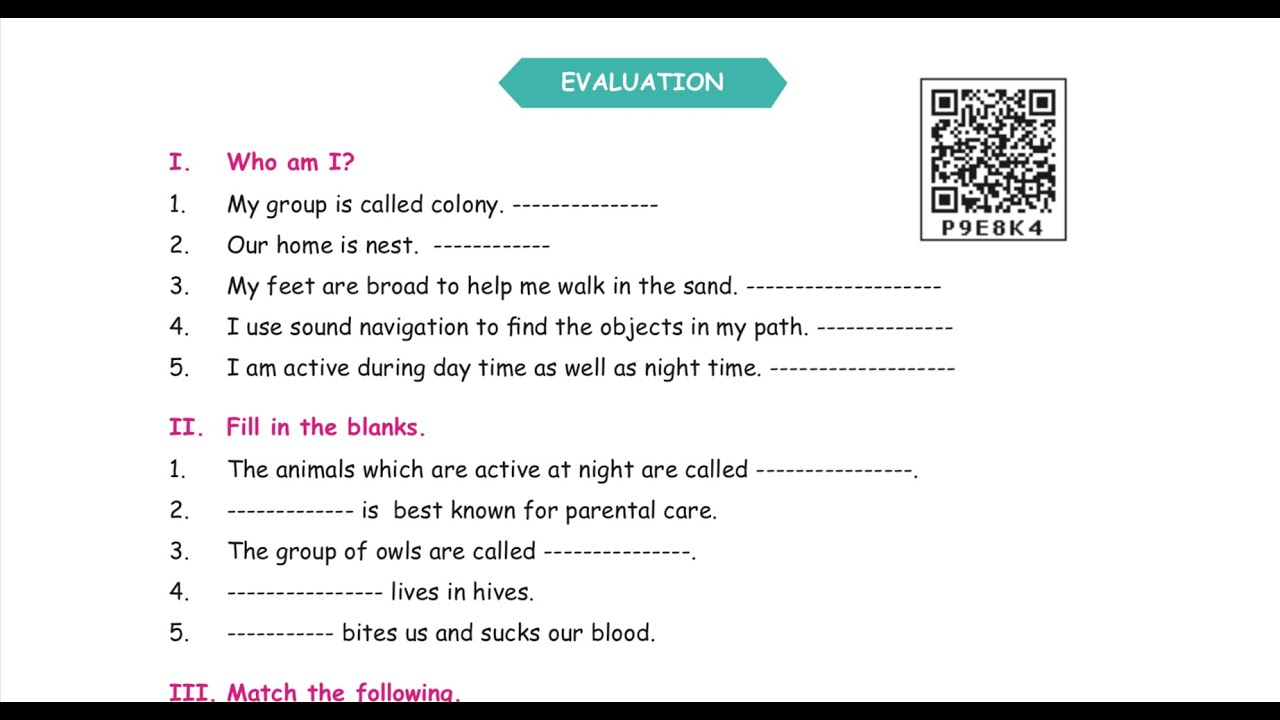 4 TH SCIENCE - TERM 3 - UNIT 2 - LIFE OF ANIMALS - Evaluation
