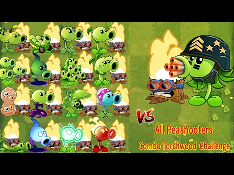 Pvz 2 Gameplay - Mega Gatling Pea & All Peashooters & Torchwood Combo Challenge - Who Will Win ？