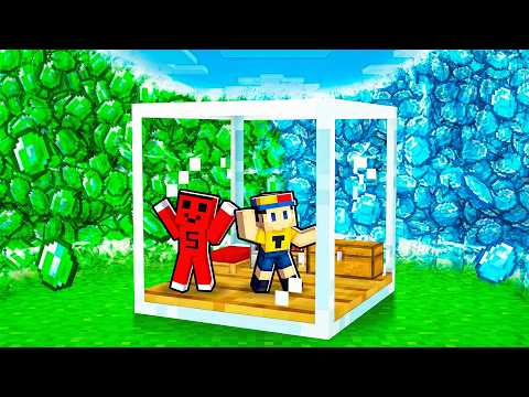 WE BUILT A GLASS SHELTER AGAINST A DIAMOND AND EMERALD TSUNAMI!! - Minecraft