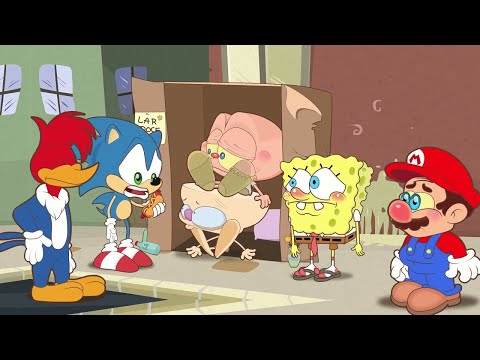 Mongo e Drongo PERDERAM TUDO  e viraram Mendigos   Com Pica pau, Sonic, Mario e Bob Esponja