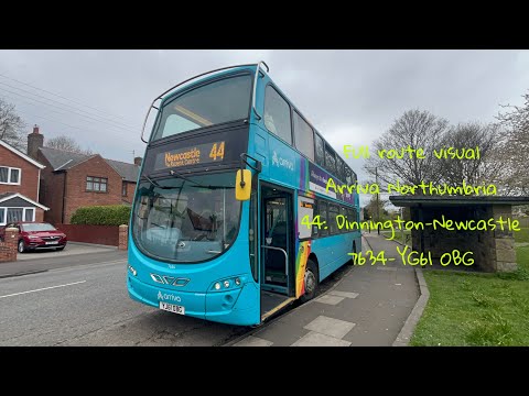 Full route visual 44 Arriva Northumbria Dinnington-Newcastle