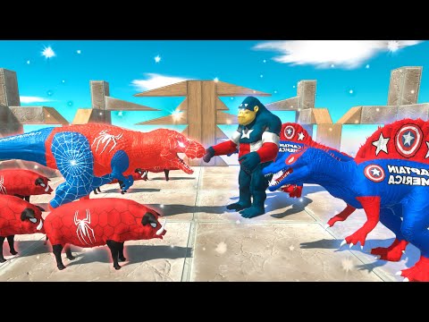 ⚡ SPIDER MAN T-REX TEAM vs CAPTAIN AMERICA GORO THE GIANT TEAM- 🦖 Animal Revolt Battle Simulator 🦕