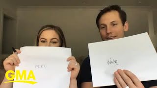 Shawn Johnson East and Andrew East compete in the Newlywed Game challenge l GMA Digital