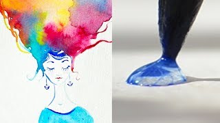 Рисование акварелью 👩🎨Красивое видео АНТИСТРЕСС ❣️