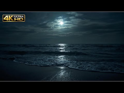 10 Hours of Calm Ocean Waves at Night 🌊 Moonlit Beach Sounds for Deep Sleep | Calm Hours
