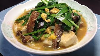 サンマ缶とニラ豆腐の卵とじ