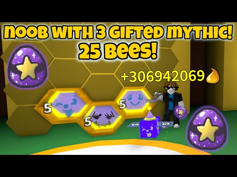 Noob With 3 Gifted Mythic Bees! Gets 25 Bees in 1 Hour! (Bee Swarm Simulator)