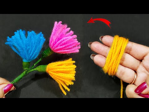 Super Easy Woolen Flower Making with Finger - Easy flower making - Wool craft