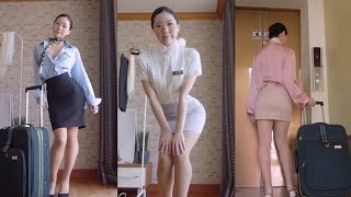 SUB)4K 비행기 승무원 유니폼 룩북 | 오피스룩 스타킹 패션 | cabin crew uniform office LOOKBOOK korean | pantyhose try on
