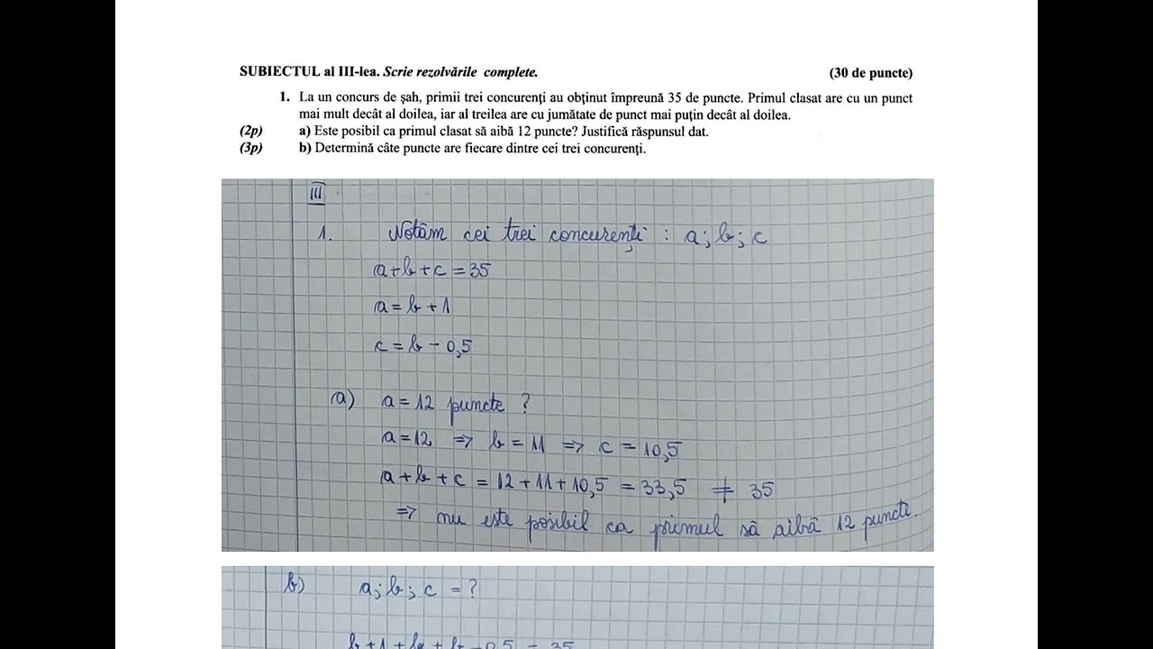 La un concurs de sah, primii trei concurenti au obtinut impreuna 35 de puncte.