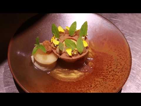 Pastry Chef Marius Bosmans presents a chocolate dessert at restaurant Zappaz in Leuven, Belgium,
