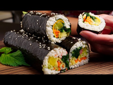 How to make Korean Gimbap(Kimbap) | Vegetable, Cheese, Crab Gimbap