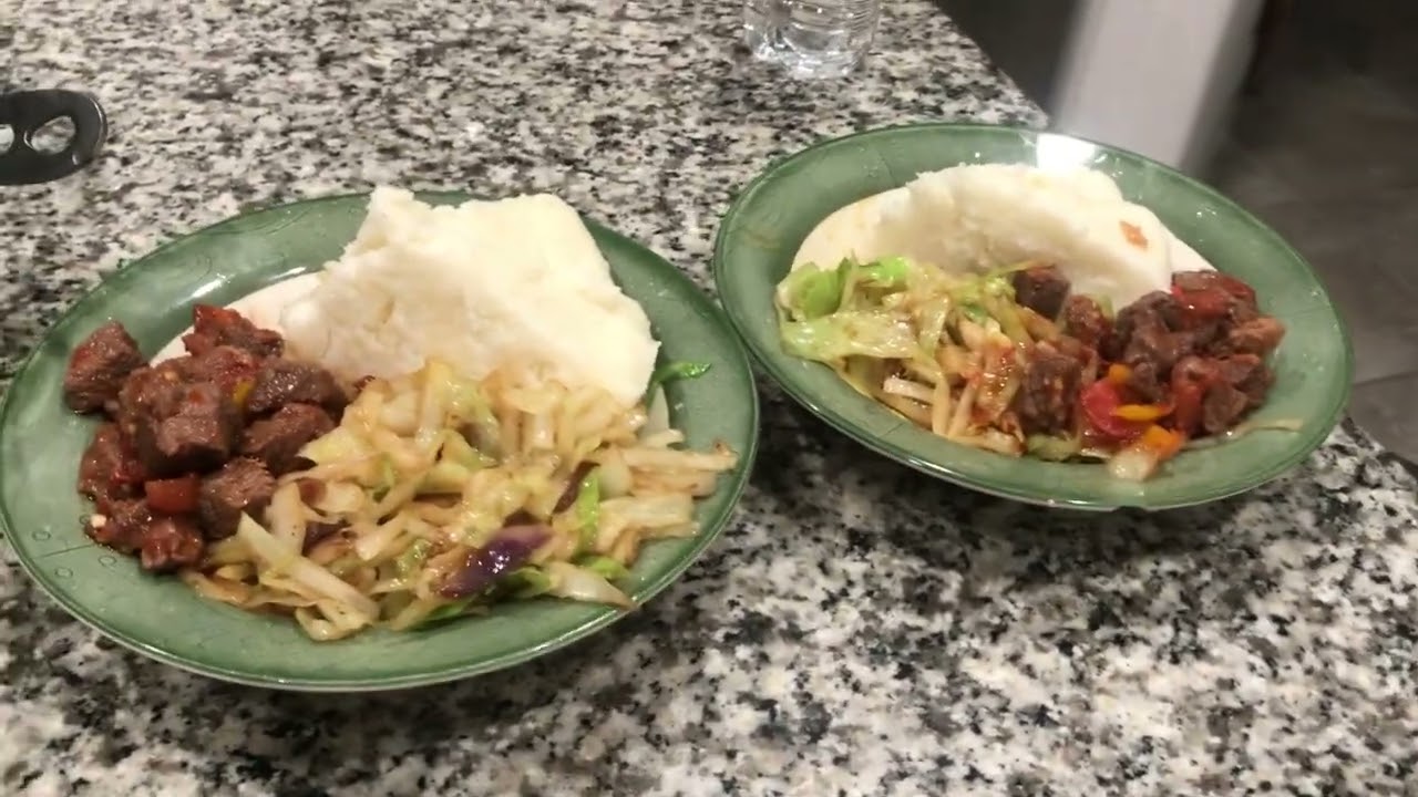 Beef stew is ready with cabbage/ugali