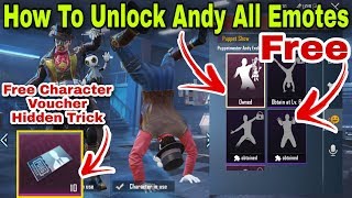 How To Unlock Andy Character All Emotes Free | Andy Character free character voucher hidden trick
