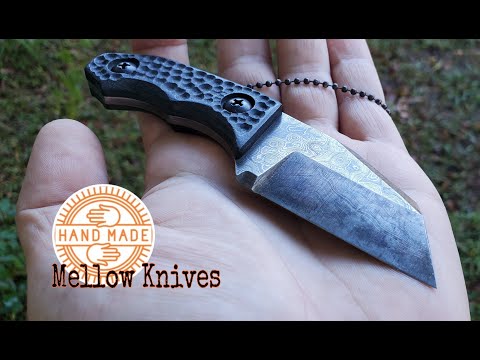 Rain Drop Damascus "Wren" Neck Knife Build - Chisel Grind #knifemaking #edc