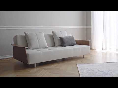 Divano letto matrimoniale Long Horn con braccioli in legno