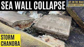 Sea wall pounded by storm