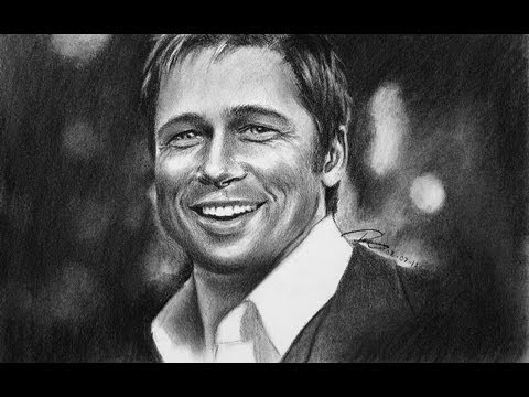 Young Brad Pitt Drawing in Charcoal