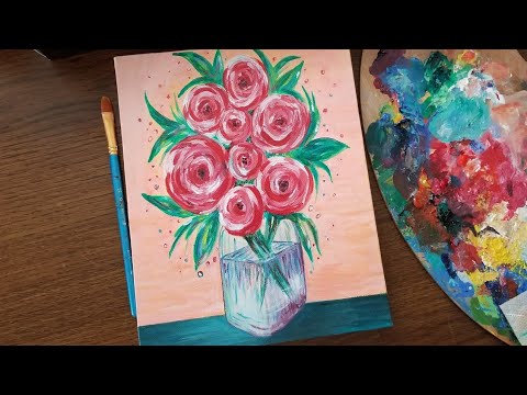 Roses in a Vase painting | Painting Roses with Acrylics