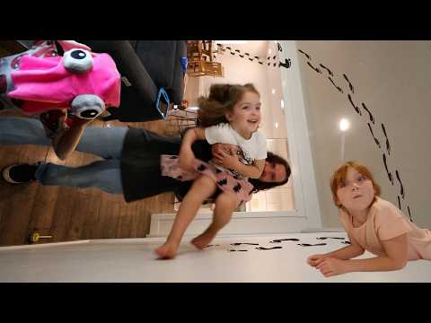 WALKiNG on our WALLS!!  Adley & Navey's new Trick n Niko finds a Pink Rainbow Ghost costume! DAD DAY