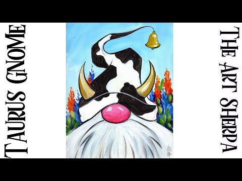 Beginners COUNTRY COW GNOME Taurus  Star Gnome Step by step Acrylic Painting