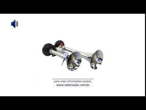 OUÇA O SOM DA BUZINA VT044 - BUZINA 2 CORNETAS CROMADA 24V VETOR