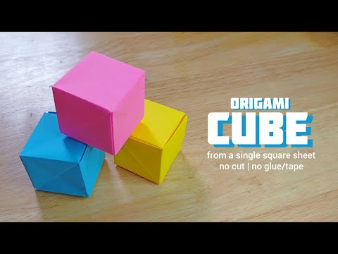 How to make a paper CUBE from a single sheet of origami paper | no cut no glue/taping