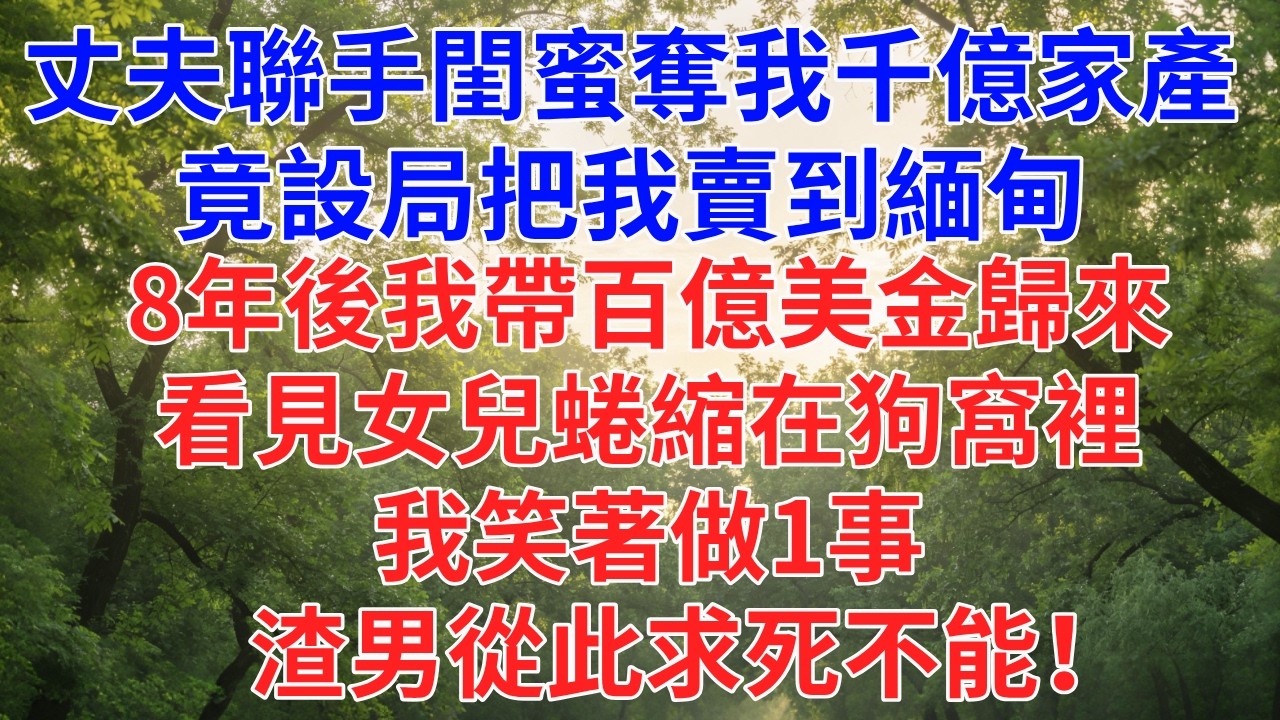 丈夫聯手閨蜜奪我千億家產，竟設局把我賣到緬甸，8年後我帶百億美金歸來，看見女兒蜷縮在狗窩裡，我笑著做1事，渣男從此求死不能！#為人處世#故事#小說#生活經驗#情感故事#戀愛#情感#婚姻