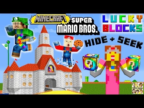 MARIO, LUIGI & PRINCESS PEACH play MINECRAFT!  Lucky Block Hide & Seek FGTEEV Challenge!