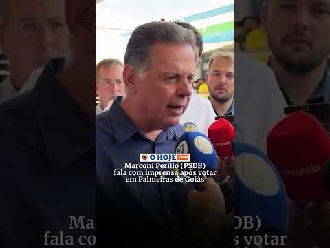 Marconi Perillo fala com a imprensa após votar em Palmeiras de Goiás
