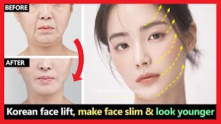 Korean face lift exercises!! Eyelid & Eyebrow lift, Mid face lift, Lower face lift. Get face slimmer
