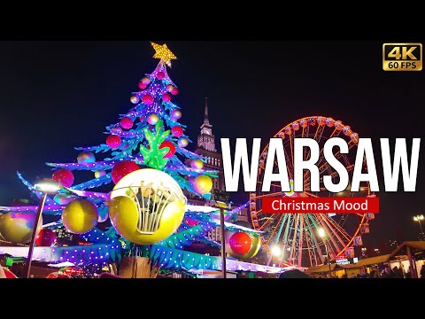 NEW Warsaw Christmas Market 2025 🇵🇱 Beautiful Evening Walk at Plac Defilad  | 4K Walking Tour