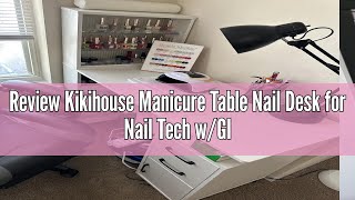 Review Kikihouse Manicure Table Nail Desk for Nail Tech w/Glass Door Storage Cabinets & Wrist Rest,