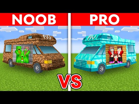 MIKEY vs JJ Family - Noob vs Pro: RV HOUSE Build Challenge in Minecraft