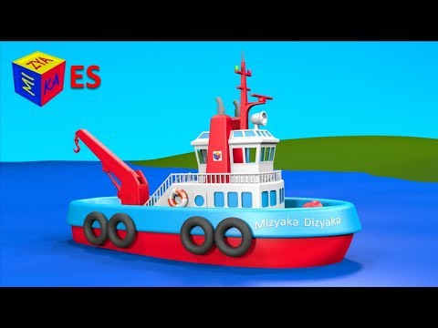 Dibujos de transportes para niños en español. Juego de construcción: el remolcador. Learn Spanish