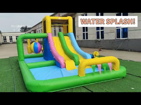 Multicolor Water Slide Dual Lane Slide Splash Pool Obstacles Backyards water playground