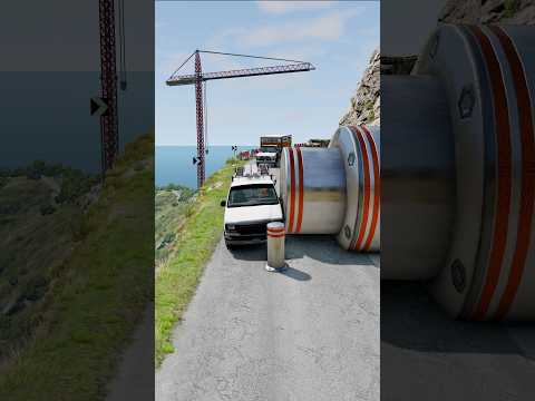 Cars & School Bus vs Giant Pit Bollards Crash #2 - BeamNG.Drive