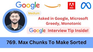 YouTube video 'LeetCode 769 Max Chunks To Make Sorted | Monotonic | Greedy | Asked in Google'