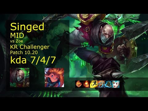 Singed Mid vs Zoe - KR Challenger 7/4/7 Patch 10.20 Gameplay // [롤] 신지드 vs 조이 미드