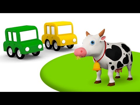 Die 4 kleinen Autos bauen einen Milchtankwagen - Auf dem Bauernhof - Cartoon für kleine Kinder