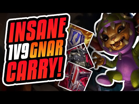 INSANE 1V9 GNAR CARRY!!! THIS OFF META BUILD IS OP!!! Season 12 Gnar Gameplay (League Of Legends)