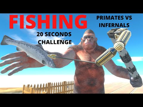 FISHING - PRIMATES VS INFENALS - 20 SECONDS CHALLENGE - ANIMAL REVOLT BATTLE SIMULATOR