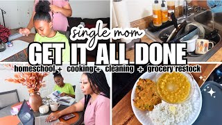 GET IT ALL DONE VLOG | HOMESCHOOL + GROCERY RESTOCKING + CLEANING MOTIVATION *SINGLE MOM OF 1*