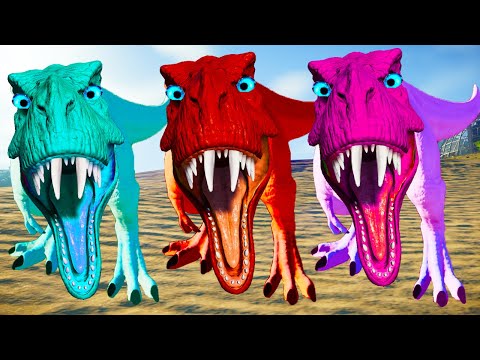 Team Rexy Color Pack vs. Spinosaurus, Allosaurus, I-rex - Jurassic World Evolution Dinosaurs Fight