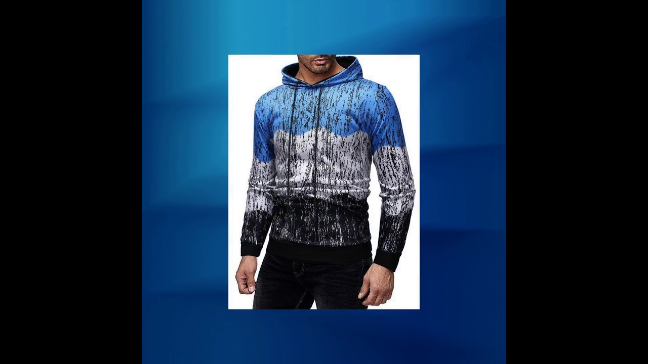 Contrast Color Digital Print Hoodie Men